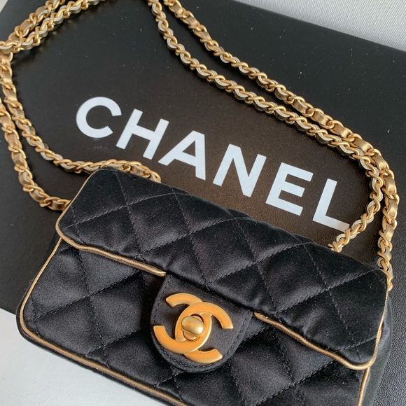 CHANEL Rare Mini Black Matte Gold Satin Leather Quilted Crossbody Vintage Bag🖤 - Picture 16 of 16